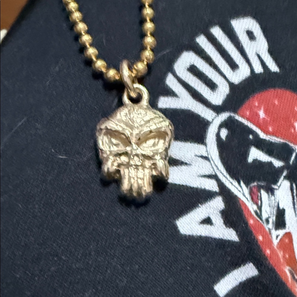Gold Skull Pendant Necklace - Small Beaded Chain